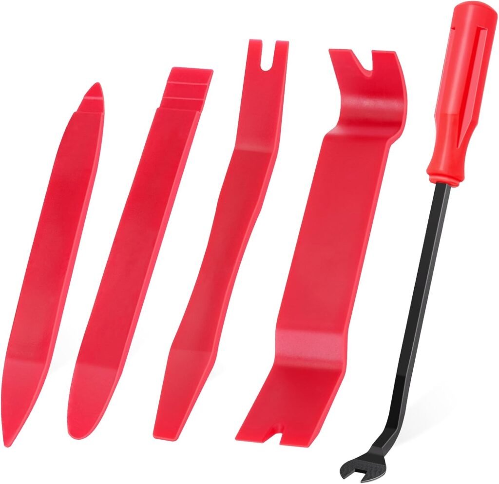 Auto Trim Removal Tool Set, 5pcs Plastic Pry Tool Kit, Auto Trim Tool, Prying Tool, Car Door Panel Clip Revmoal Tool, Fasteners Remover, red