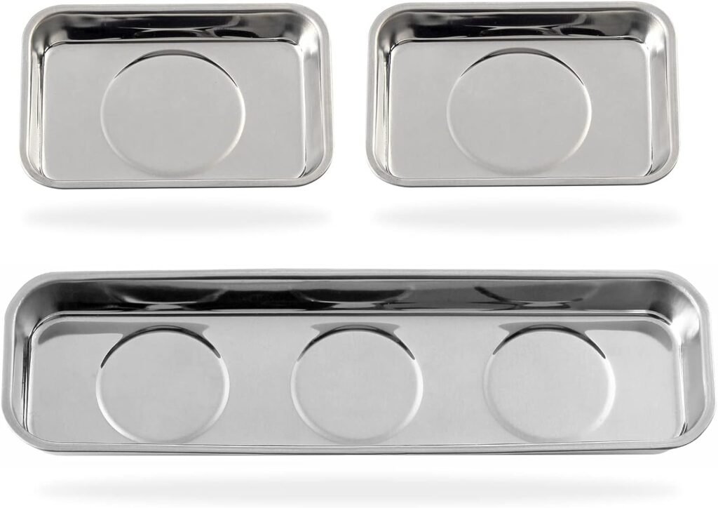 3 Pieces Magnetic Trays Set Stainless Steel Magnet Tool Tray Parts Holder for Screws, Sockets, Bolts, Pins, Mechanics and Automotive