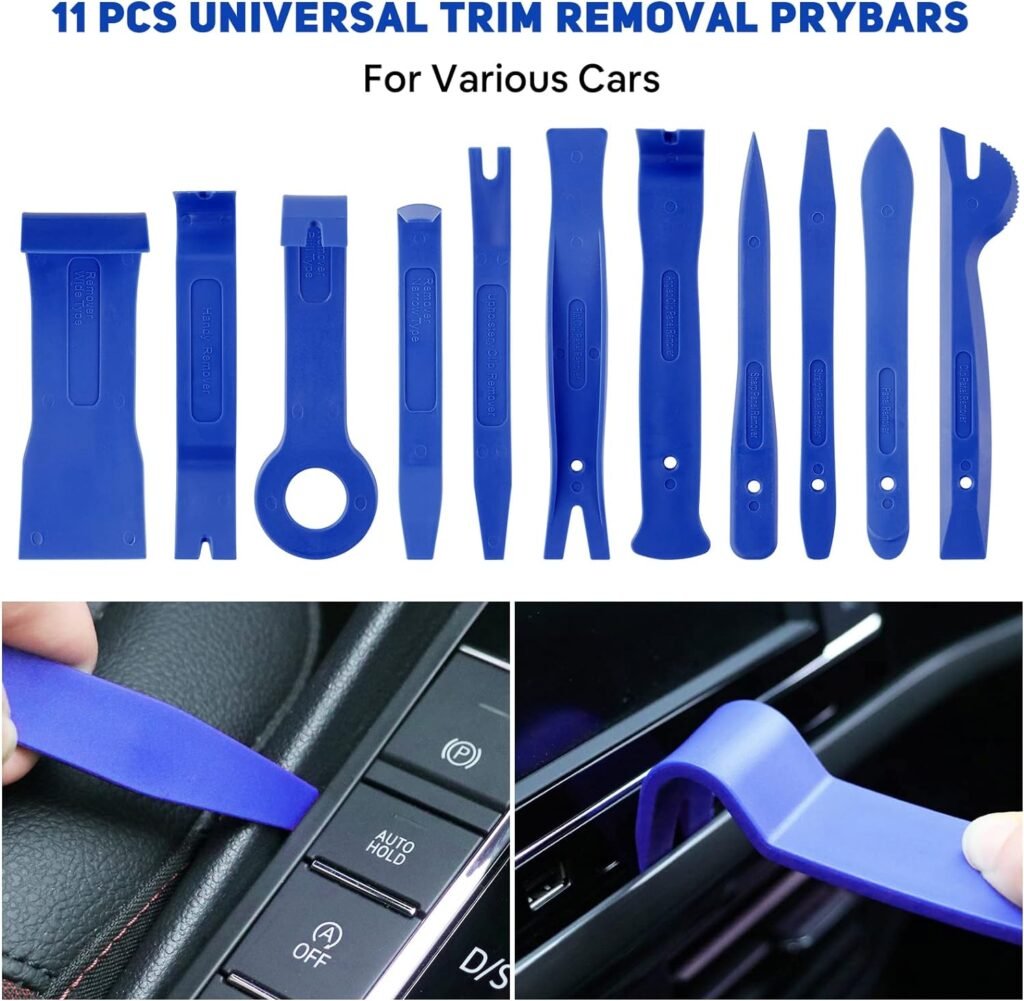95Pcs Trim Removal Tool Car Panel Door Audio Trim Removal Kit Multiple Auto Clip Pliers Fastener Remover Set Pry Puller Crowbar Car Upholstery Terminal/Stereo Repair Blue with Storage Bag