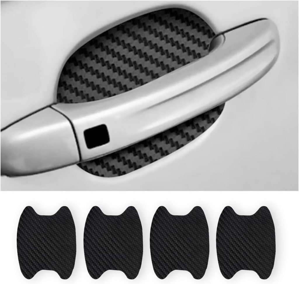 4PCS Sticker, Carbon Fiber Anti-Scratches Car Door Cup Protector, Non-Marking Auto Door Handle Protective Film, Universal for Most Car Handles (Black/4PCS)