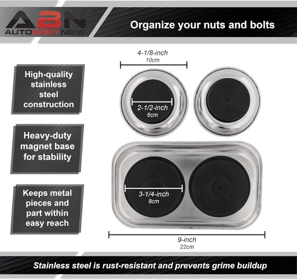 ABN Magnetic Trays 3pk - Magnetic Bowl Mechanic Metal Tray, Steel Magnet Screw and Bolt Bowls for Tools, Small Parts