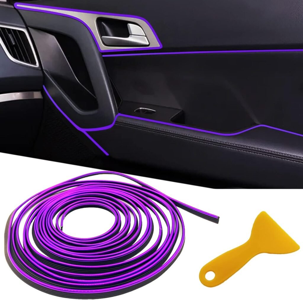 Car Interior Trim Strips,Universal 33ft Car Electroplating Decoration Styling Door Dashboard, Flexible Interior Trim Accessories with Installing Tool(Purple)