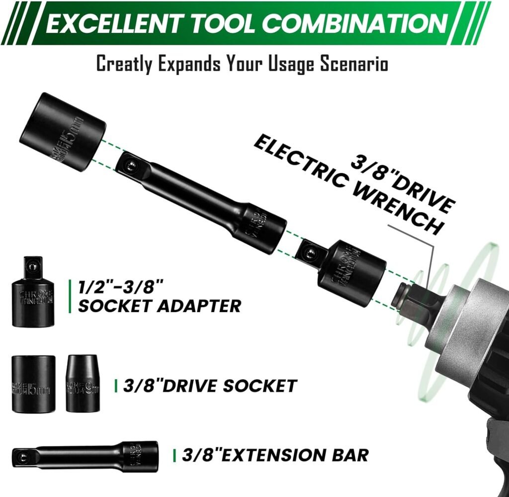 1/4 Dr. Impact Socket Set Made with CrV Steel for Auto Repair, Tool Ratchet, 44pc Standard and Deep SAE 1/4 1/4 SAE+Metric)