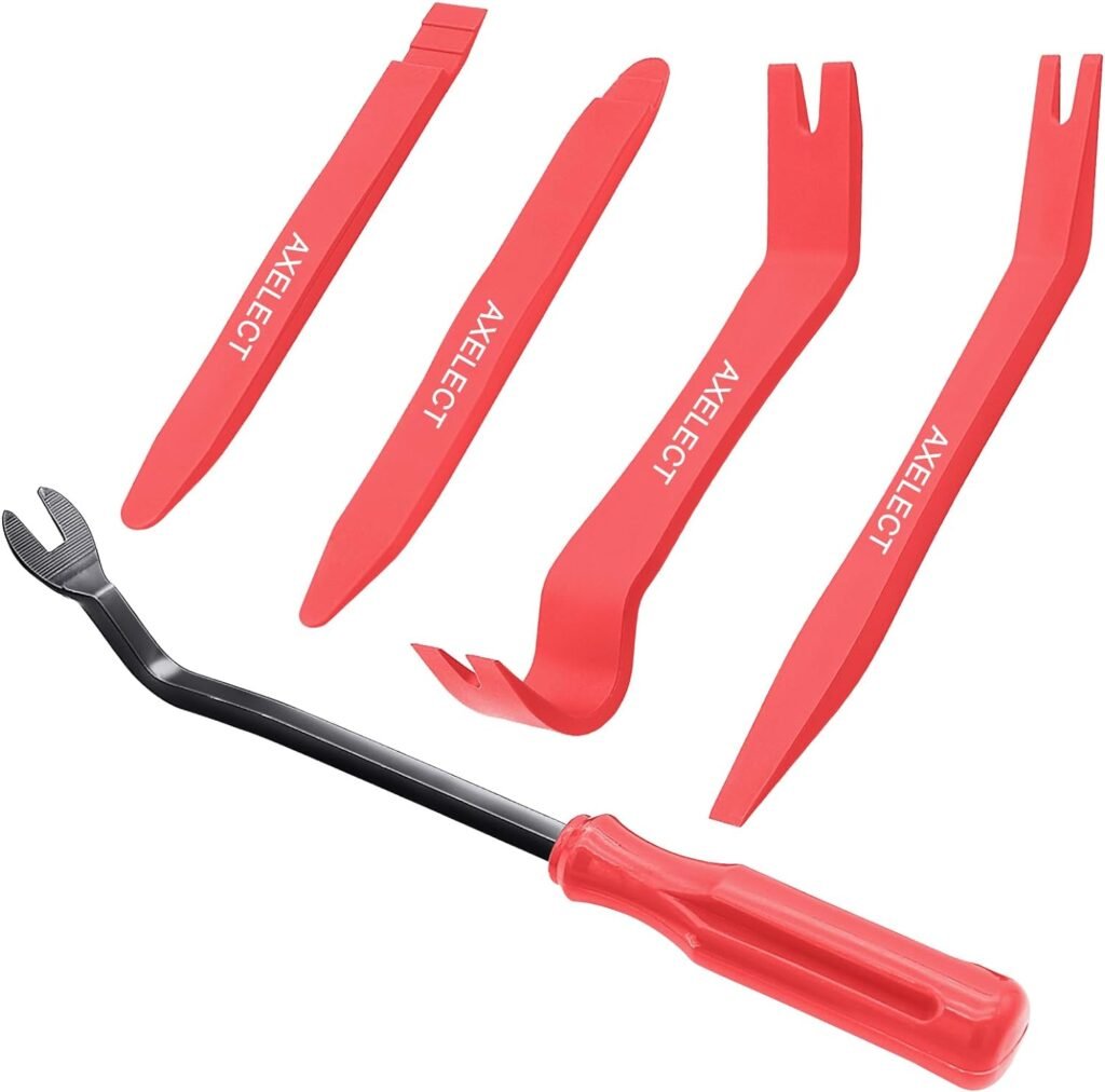 AXELECT 5 Pack Auto Trim Removal Tool Kit, Car Panel Door Window Tools Kit,Auto Clip Fastener Remover Pry Tool Set(Red)