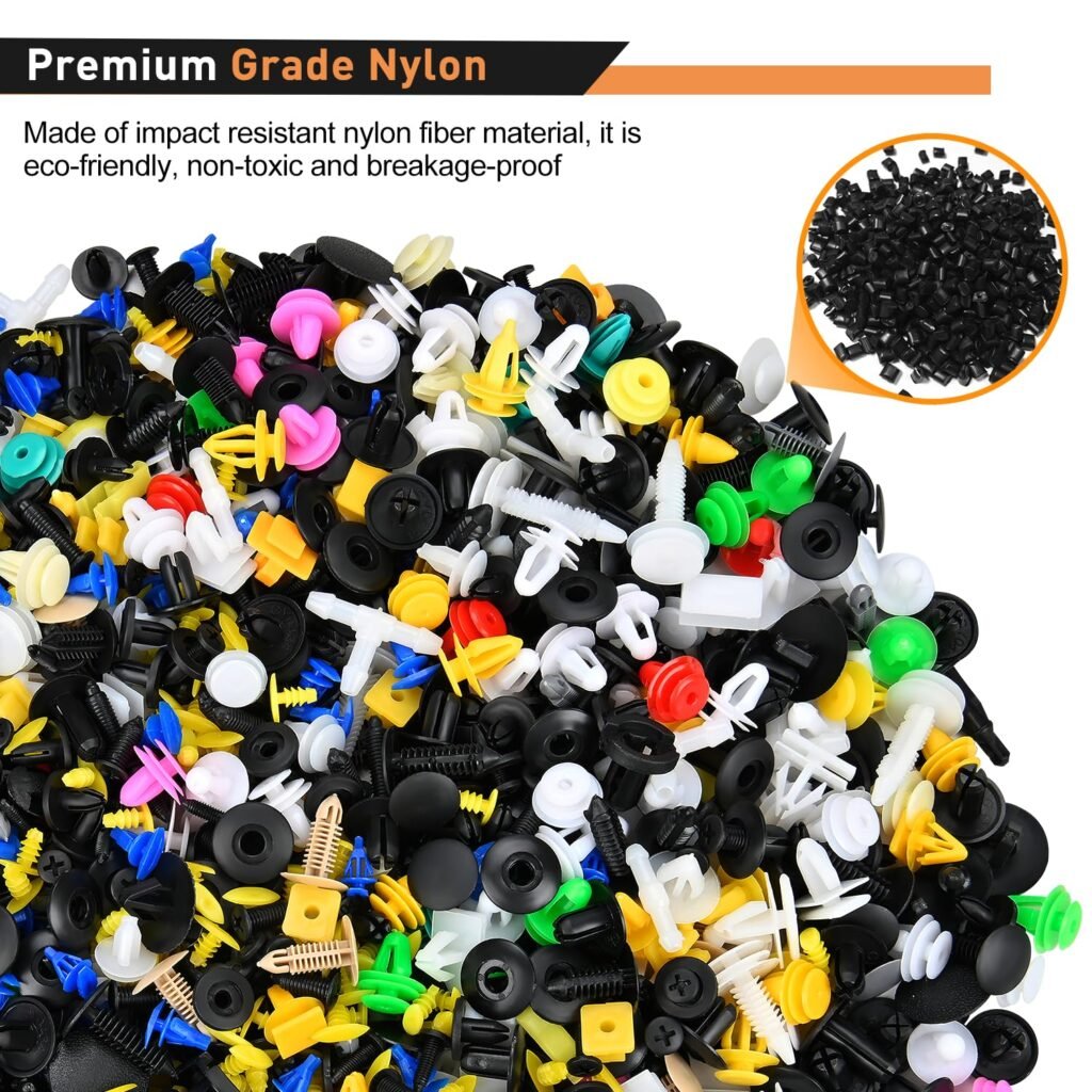 GOOACC 635Pcs Car Push Retainer Clips  Auto Fasteners Assortment -16 Most Popular Sizes Nylon Bumper Fender Rivets with 10 Cable Ties and Fasteners Remover for Toyota GM Ford Honda Acura Chrysler