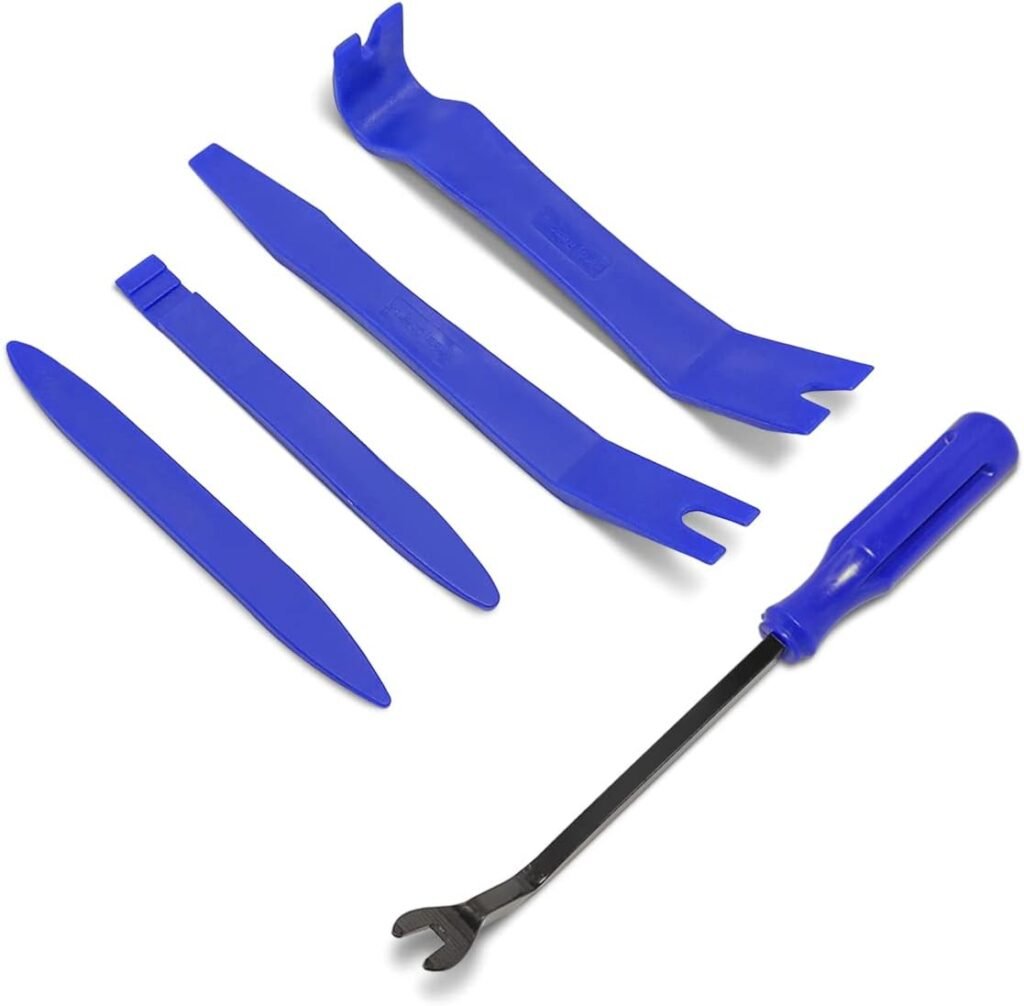5PCS Auto Trim Removal Tool Kit, Car Interior Door Panel Clip Fastener Removal Set, No Scratch and No Marring Plastic Pry Tool Kit for Vehicle Dash Radio Audio Installer (Blue)