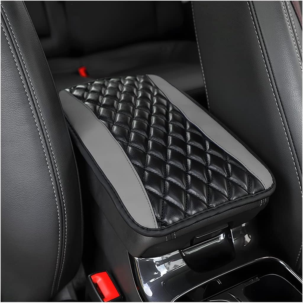 Car Center Console Cushion Pad, Universal Leather Waterproof Armrest Seat Box Cover Protector,Comfortable Car Decor Accessories Fit for Most Cars, Vehicles, SUVs (Gray)