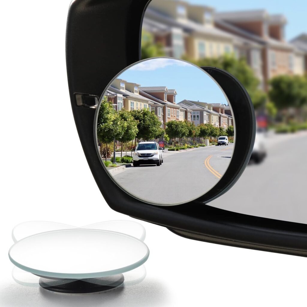 LivTee Blind Spot Mirror, 2 Round HD Glass Frameless Convex Rear View Mirrors Exterior Accessories with Wide Angle Adjustable Stick for Car SUV and Trucks, Pack of 2