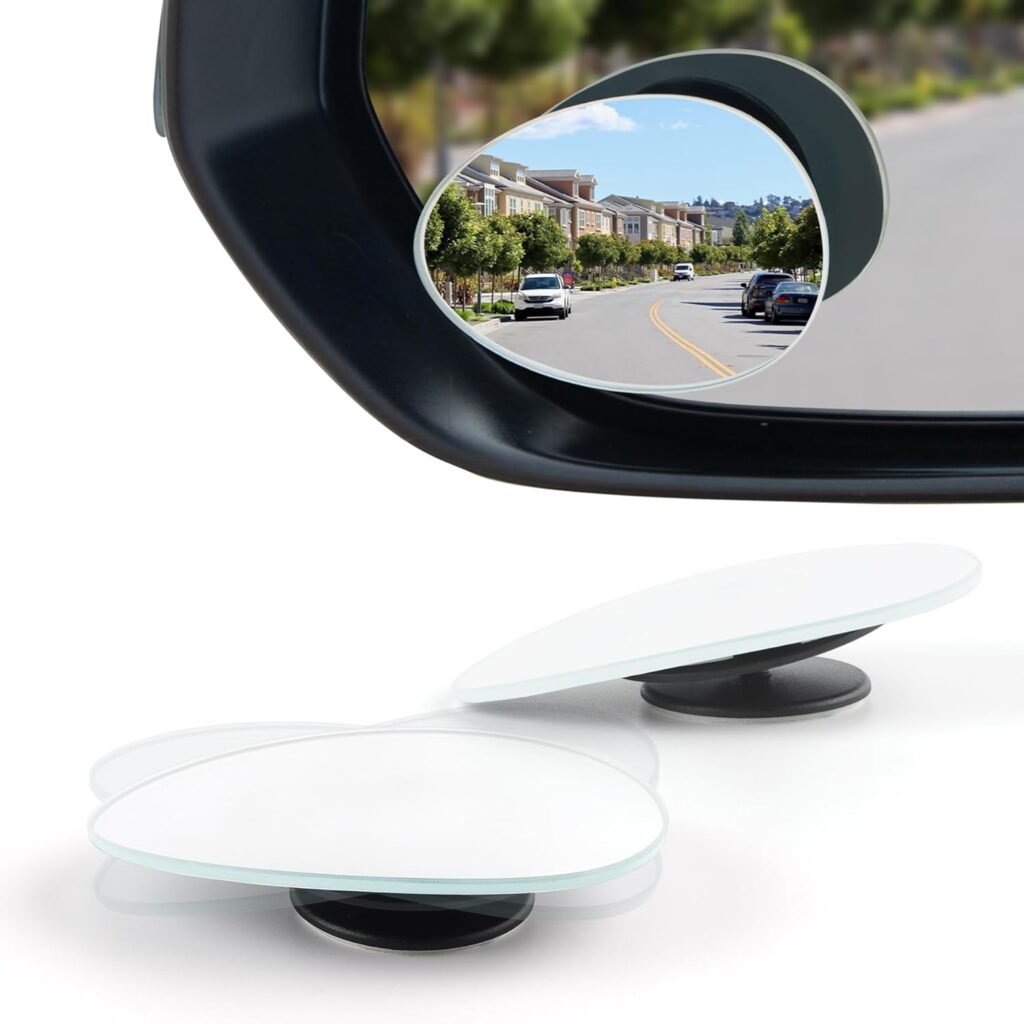 LivTee Blind Spot Mirror, 2 Round HD Glass Frameless Convex Rear View Mirrors Exterior Accessories with Wide Angle Adjustable Stick for Car SUV and Trucks, Pack of 2