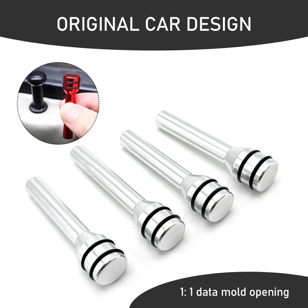 4 PCS Car Door Lock Knobs, 0.47 x 1.93 Aluminum Alloy Inner Door Lock Pull Pins, Automotive Inner Door Pull Pins Decor, Suitable for Most Cars SUVs Accessory (Silver)