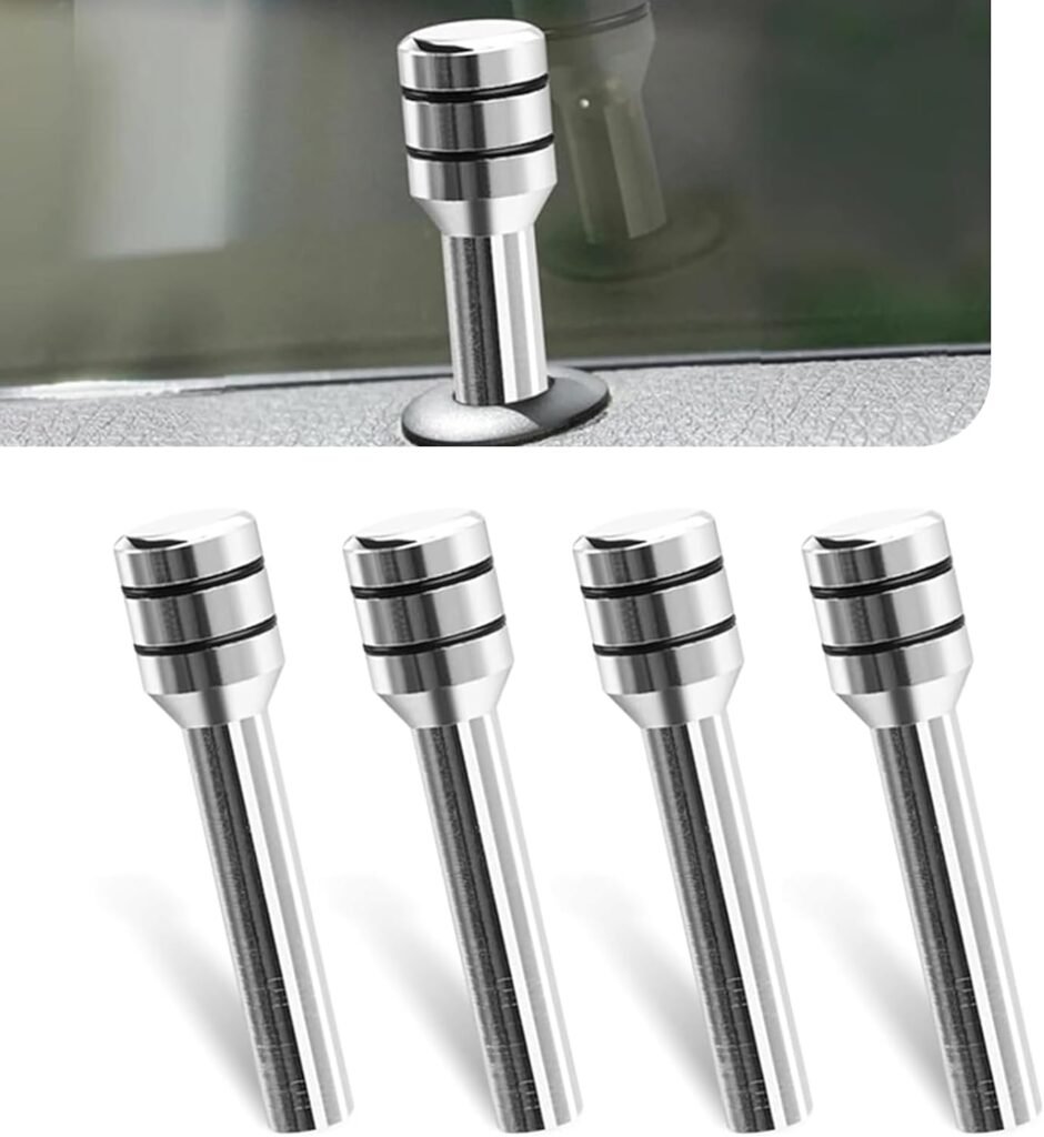 4 PCS Car Door Lock Knobs, 0.47 x 1.93 Aluminum Alloy Inner Door Lock Pull Pins, Automotive Inner Door Pull Pins Decor, Suitable for Most Cars SUVs Accessory (Silver)